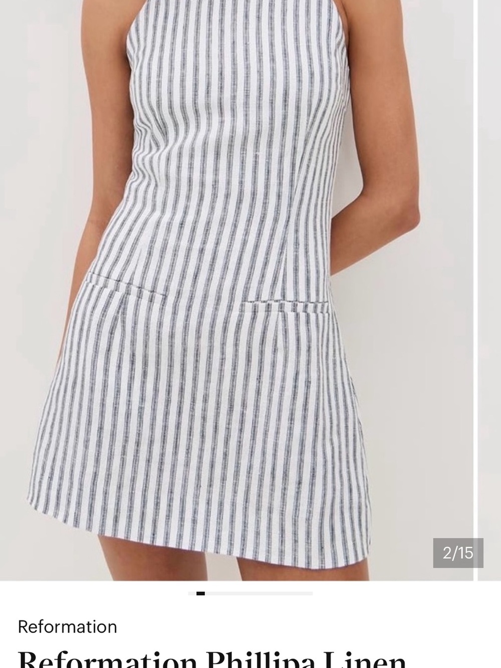 Reformation Striped Halter Mini Dress in White and Navy